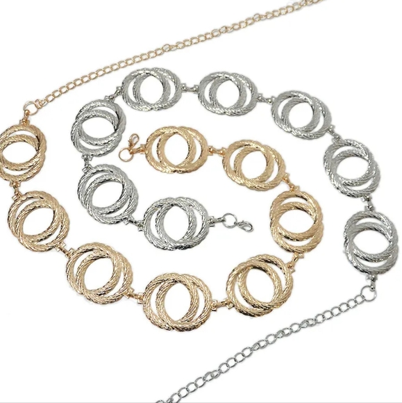 Gorgeous Gold Etched Double Circle Vintage Look Boho Fashion Chain Belt - Picture 6 of 6